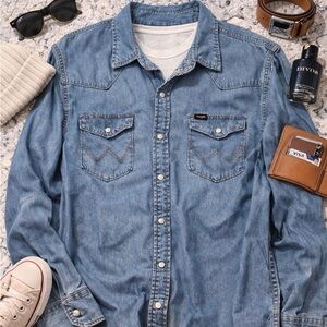 Wrangler Western Snap Button Denim Shirt Size Large